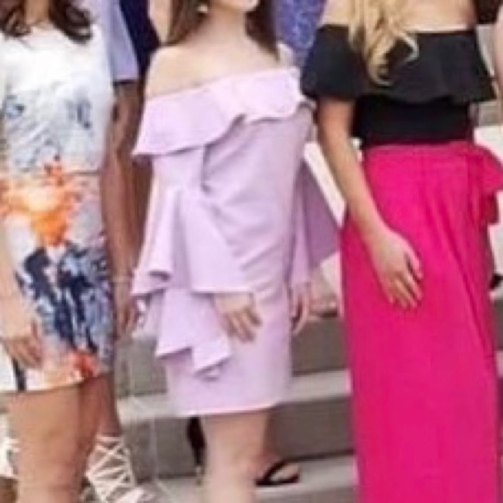 Lilac Off-Shoulder Dress w/ Bell Sleeves